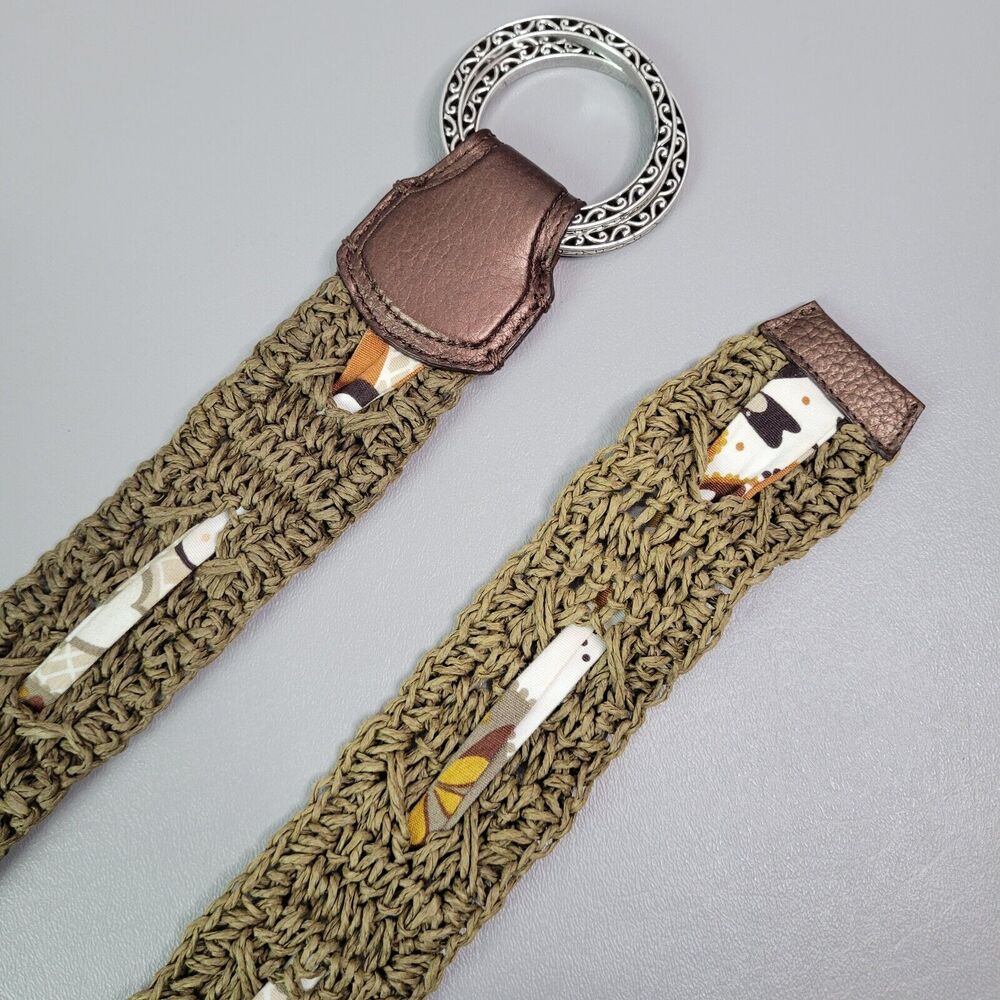 Brighton Woven Jute Straw And Fabric Adjustable Belt Brown S/M B31098